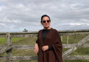 Ruana merino y algodon chocolate
